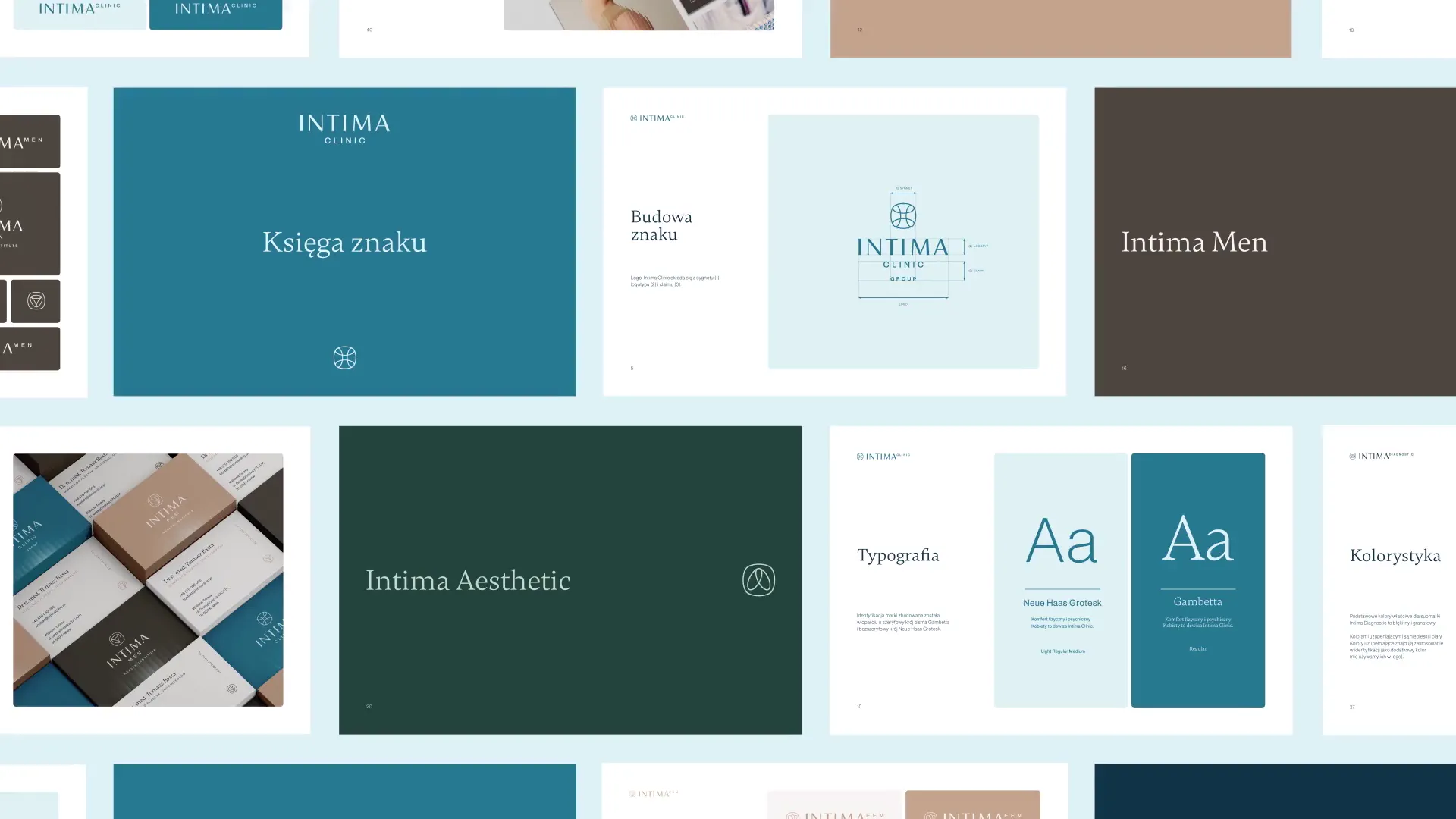 Księga znaku Intima Clinic: budowa znaku, typografia, kolorystyka i marki grupy
