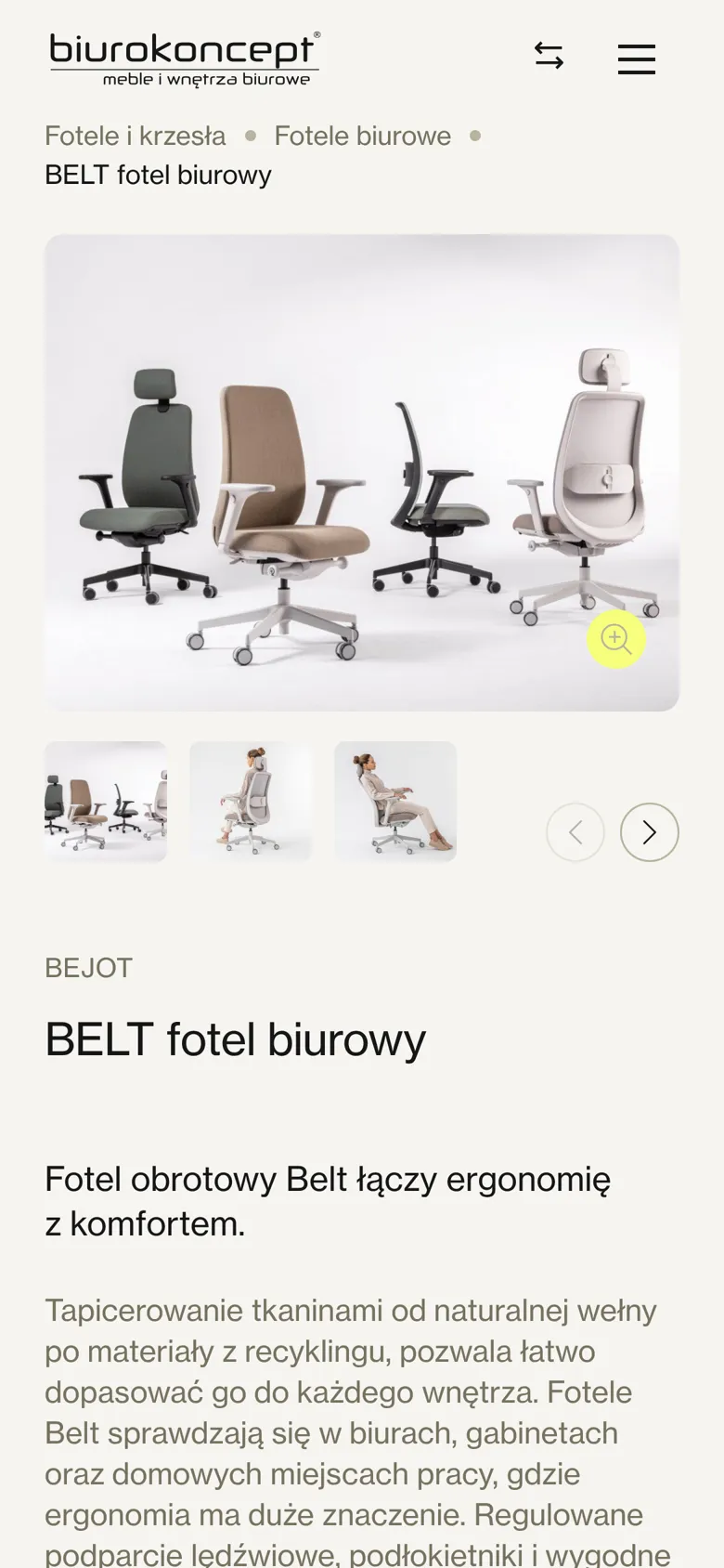Karta fotela BELT na telefonie
