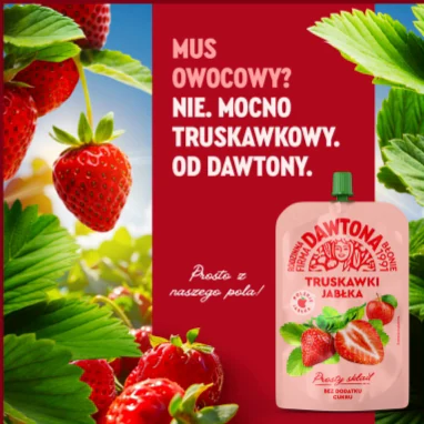 Post: „Mus owocowy? Nie. Mocno truskawkowy. Od Dawtony.” z musem truskawkowym.