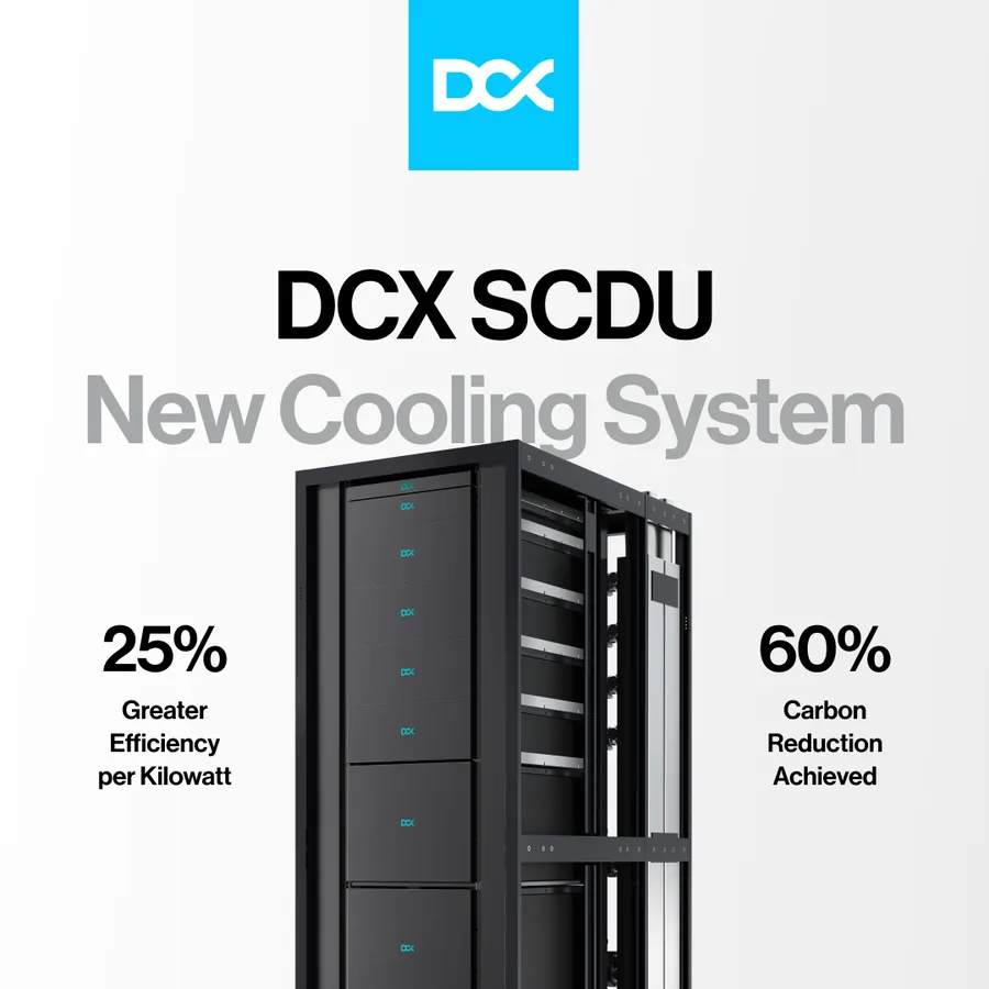 Post DCX SCDU New Cooling System z dwiema liczbami po bokach urządzenia.