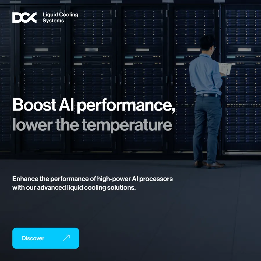 Ciemny post Boost AI performance, lower the temperature ze zdjęciem serwerowni.