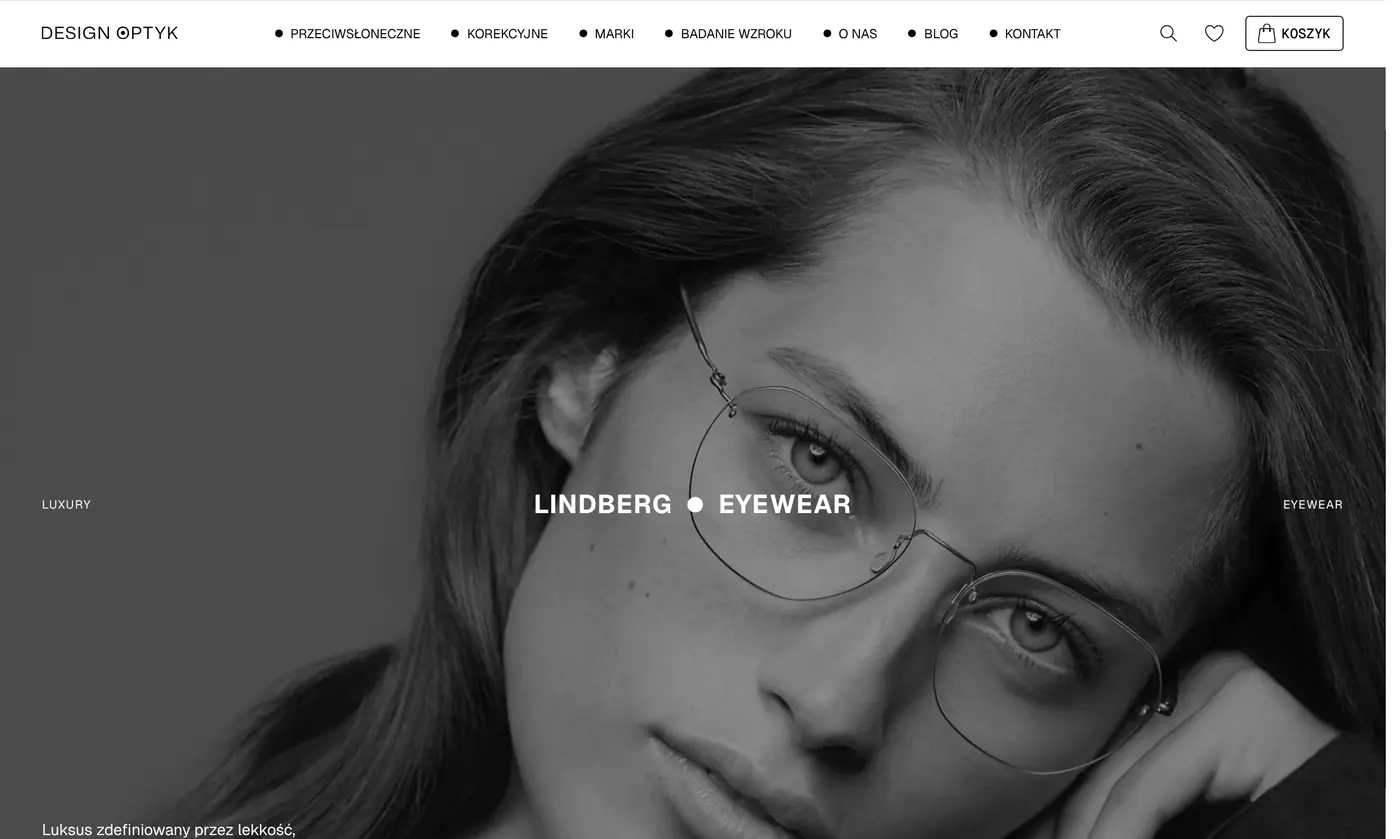 Strefa marki Lindberg na designoptyk.com: duże zdjęcie z sesji i nazwa LINDBERG • EYEWEAR.