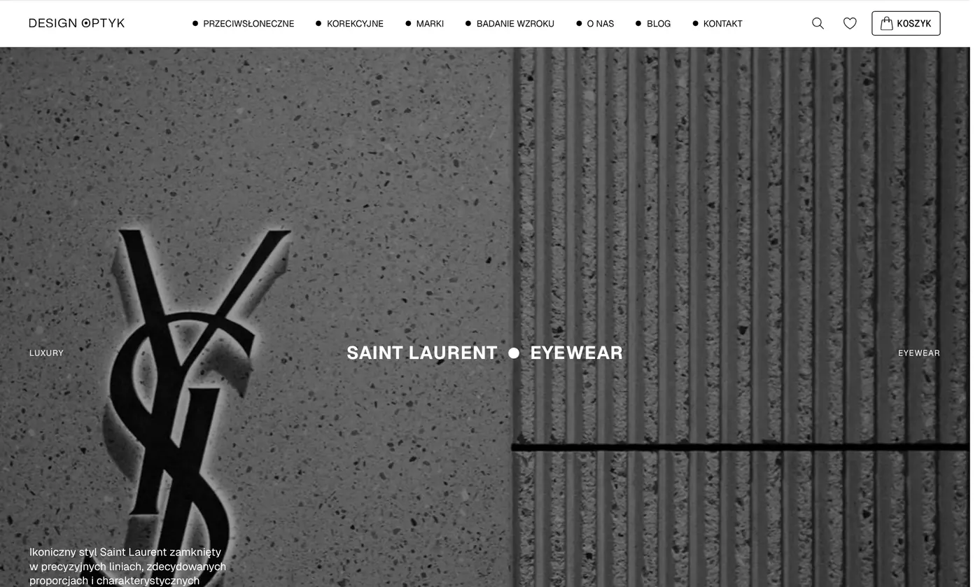 Strefa marki Saint Laurent na designoptyk.com: duże zdjęcie z sesji i nazwa SAINT LAURENT • EYEWEAR.