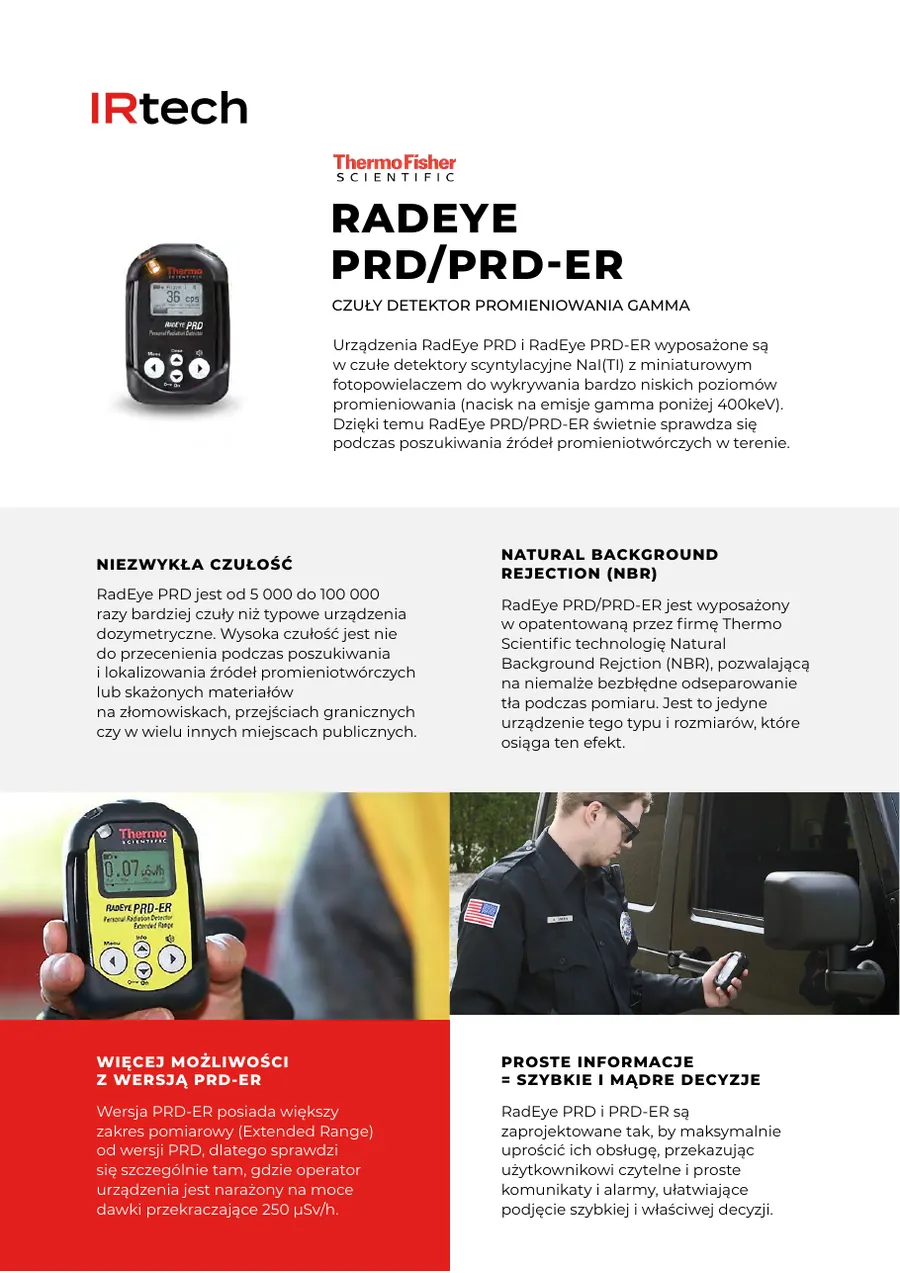 Dawna karta katalogowa detektora RadEye z logo producenta i IRtech