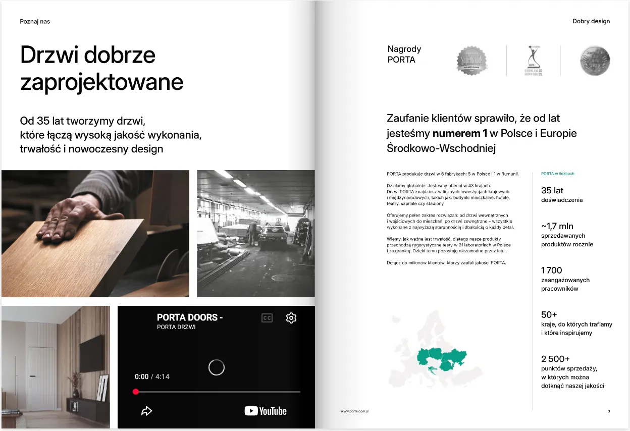Rozkładówka z liczbami o Porta i mapą Europy