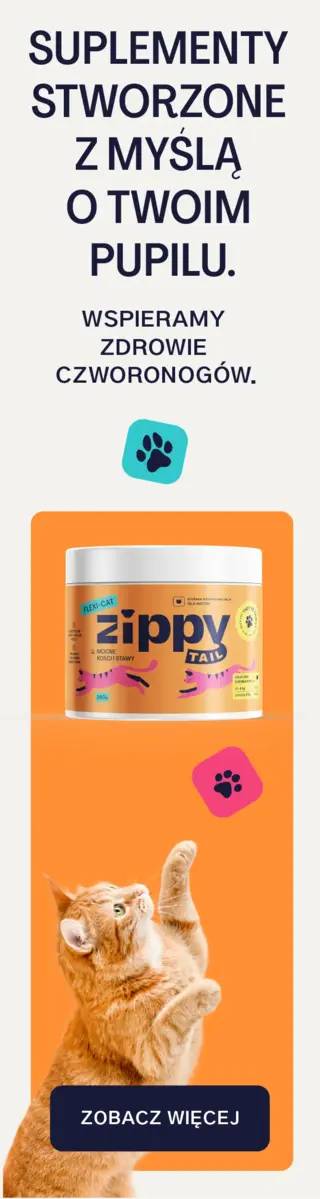 Baner Zippy Tail 160×600 px z hasłem „Suplementy stworzone z myślą o twoim pupilu”