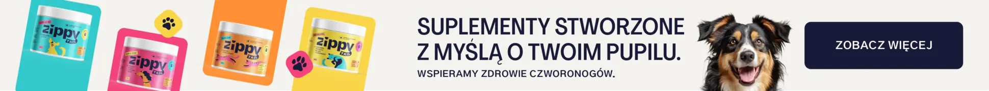 Baner Zippy Tail 970×90 px z hasłem „Suplementy stworzone z myślą o twoim pupilu”