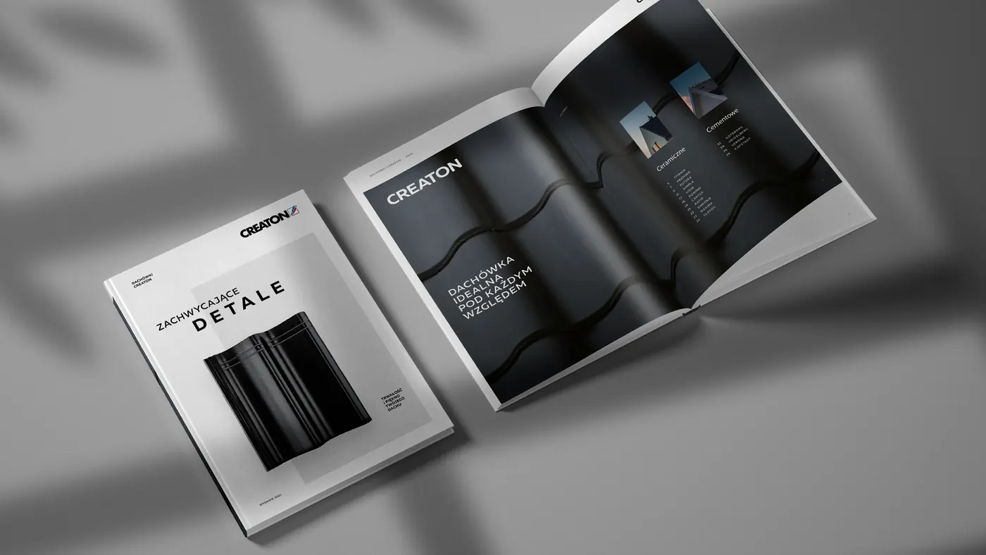 Katalog Creaton ze stroną „Detale” na czarnym tle