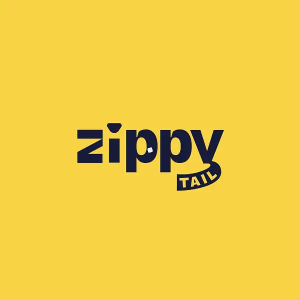 Logo Zippy Tail na kremowym tle z siatką, a potem na różu, turkusie, pomarańczu i żółci, czyli czterech kolorach kategorii.