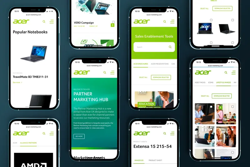 Partner Marketing Hub Acer UK na ekranach telefonów.
