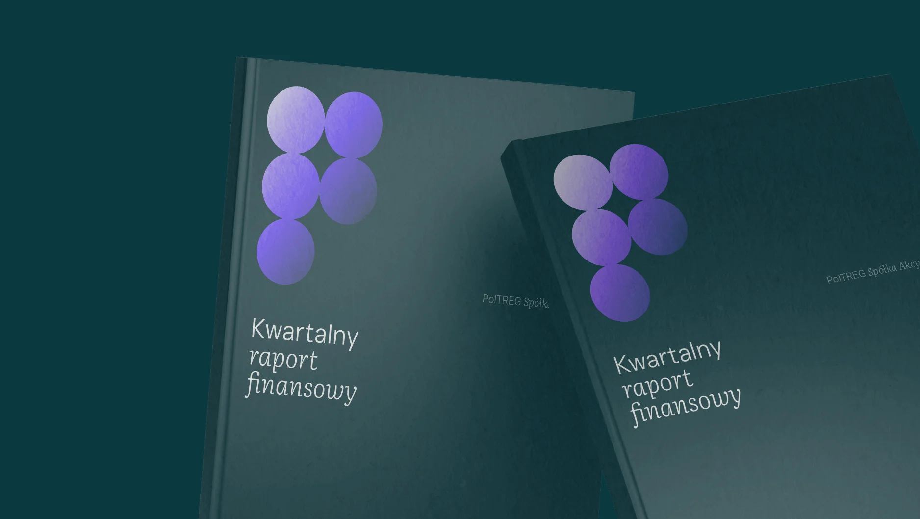 Okładki kwartalnych raportów PolTREG z patternem w kształcie litery P