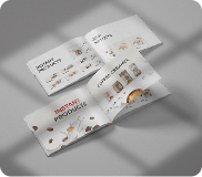 Otwarty katalog z produktami instant i śmietanką do kawy
