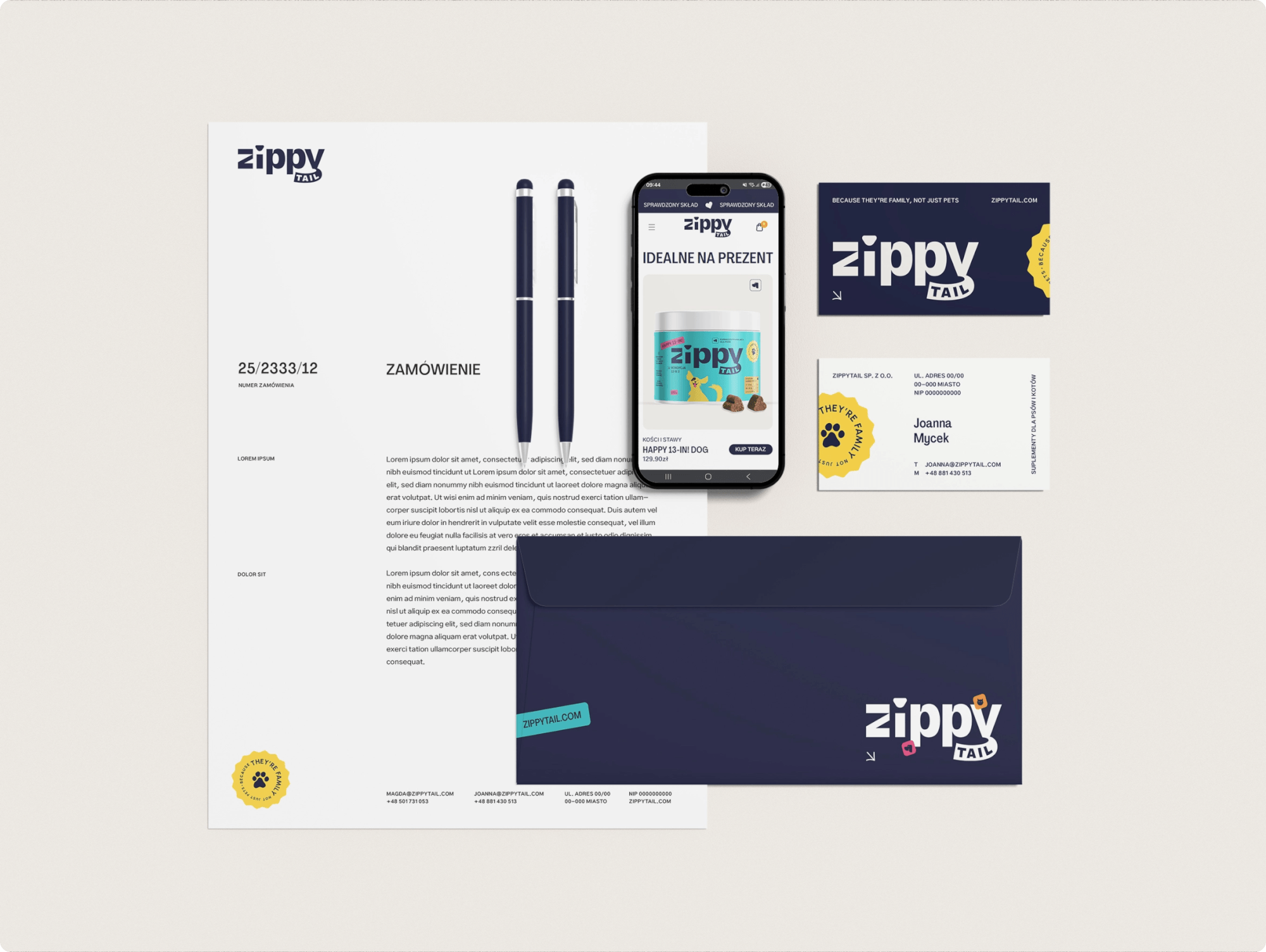 Papier firmowy, wizytówki i koperta Zippy Tail